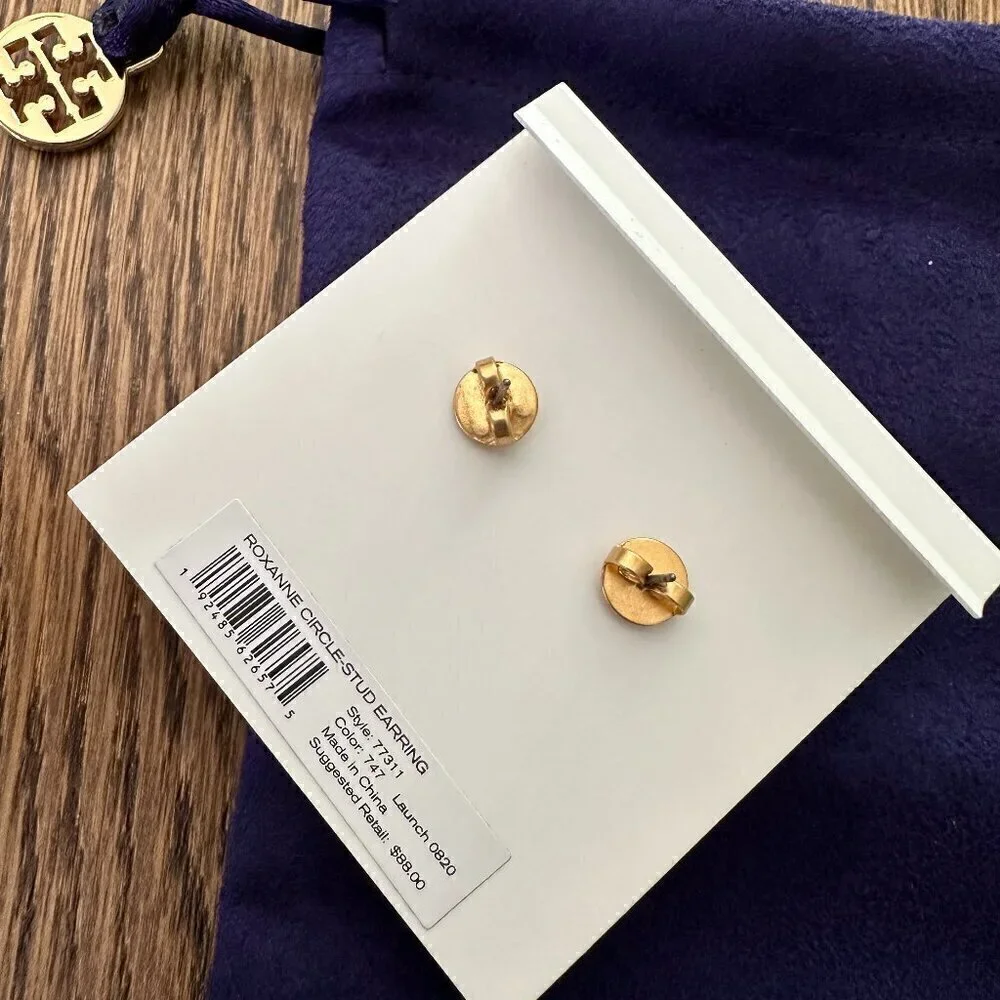 NEW！Tory Burch Roxanne Rope Circle-Stud Earrings -Mother Pearl or Pink Resin